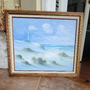 Lighthouse In by the Sea "Signed Anthony" Oil Painting